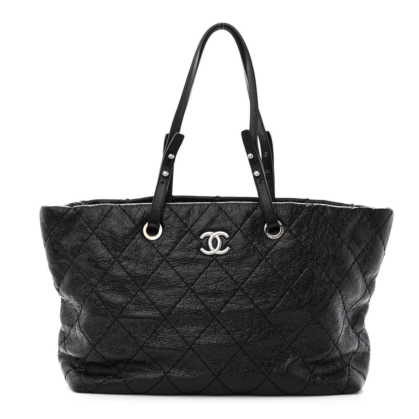 Glazed Calfskin Large On The Road Tote Black