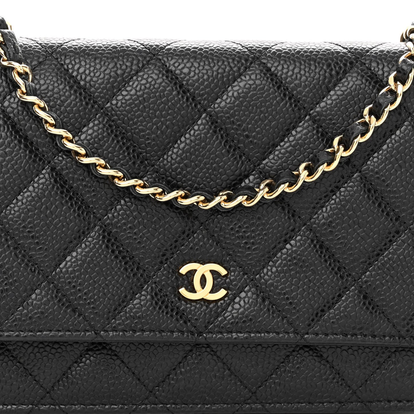 Caviar Quilted Wallet on Chain WOC Black