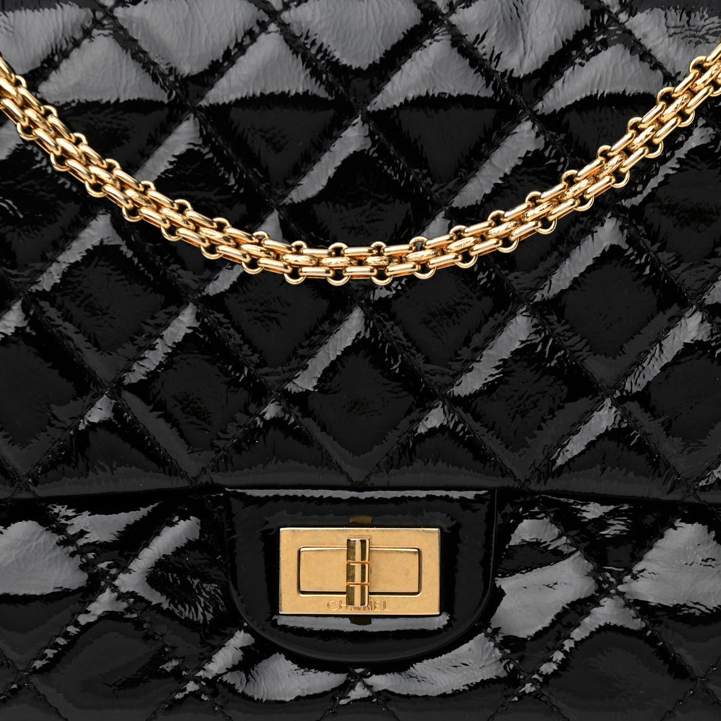Distressed Patent Quilted 2.55 Reissue 227 Flap Black