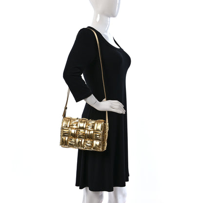 Bottega Veneta Metallic Calfskin Intreccio Plisse Cassette Crossbody Bag Gold 2 of 8