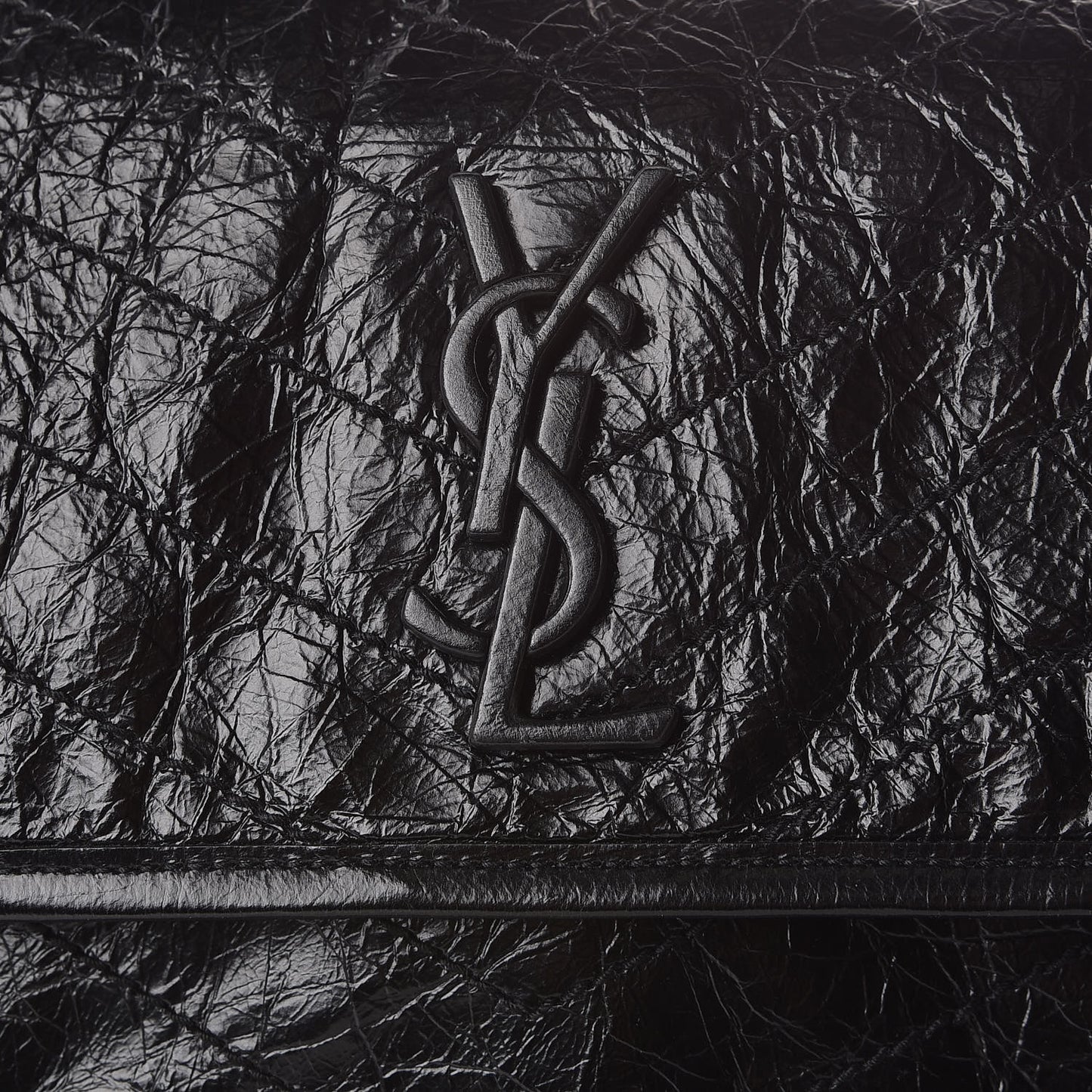 Crinkled Calfskin Matelasse Monogram Medium Niki Chain Satchel Black
