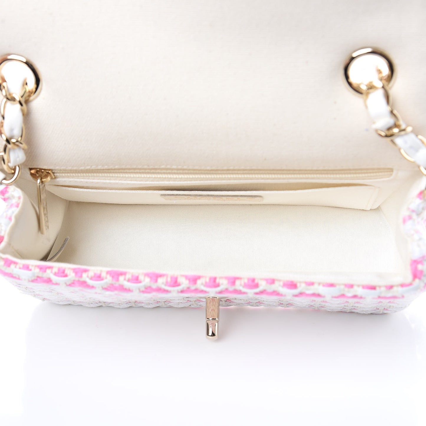 Lambskin Cotton Woven Mini Flap Pink White