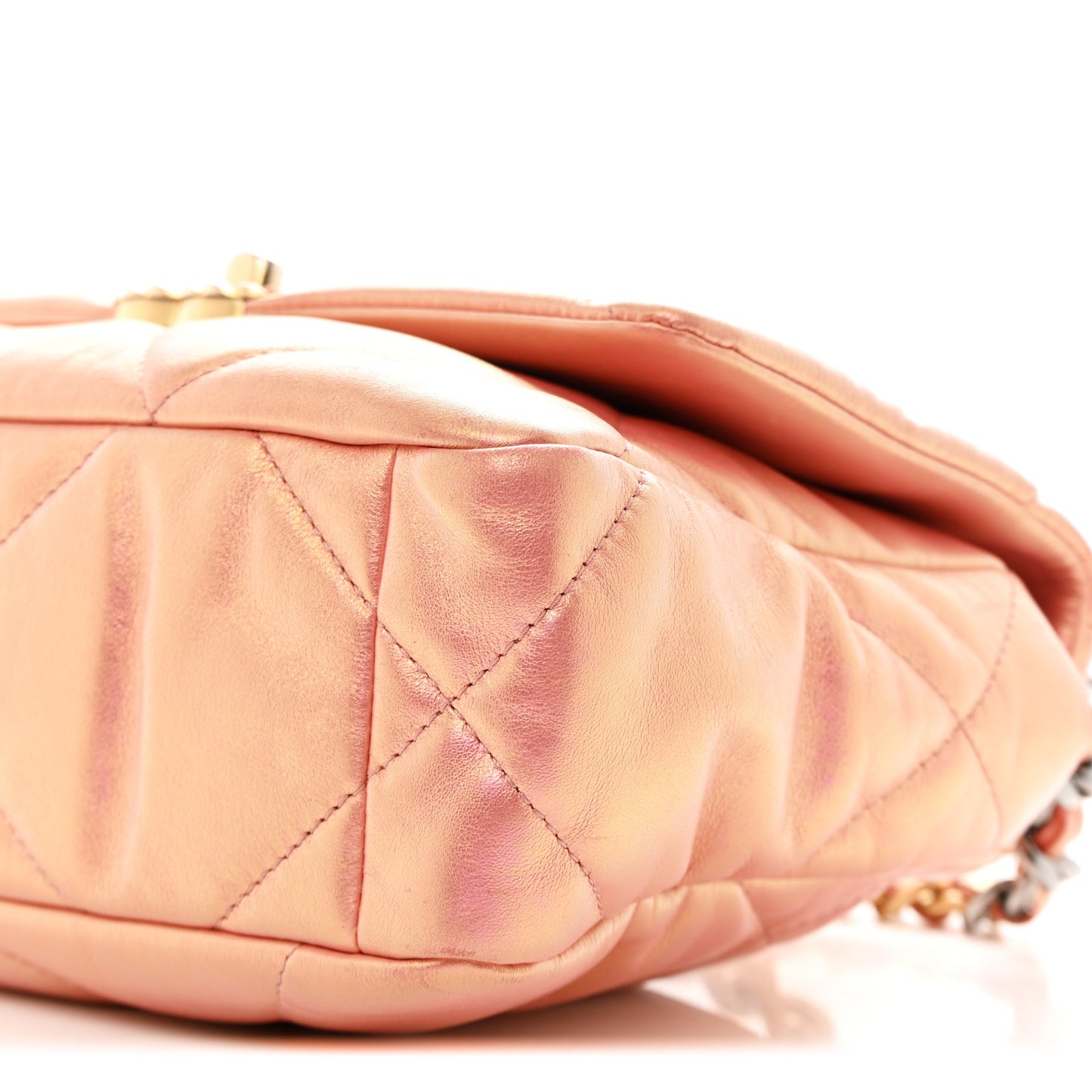 Iridescent Calfskin Quilted Medium Chanel 19 Flap Pink