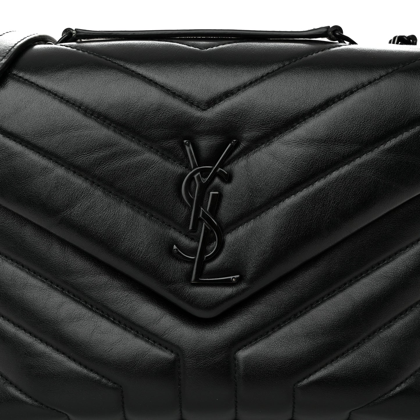 Calfskin Y Quilted Monogram Monochrome Small Loulou Chain Satchel Black