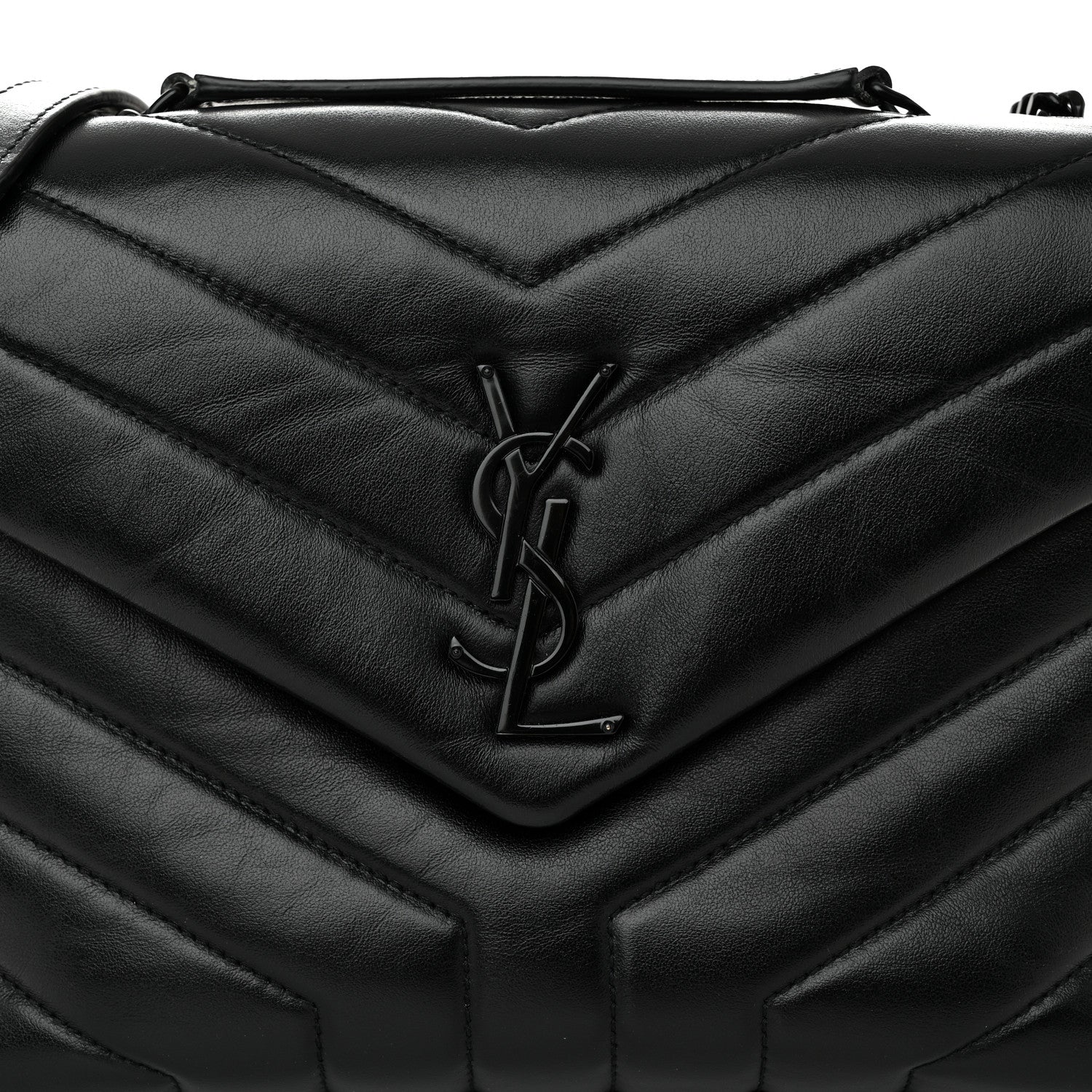 Saint Laurent Calfskin Y Quilted Monogram Monochrome Small Loulou Chain Satchel Black 9 of 12