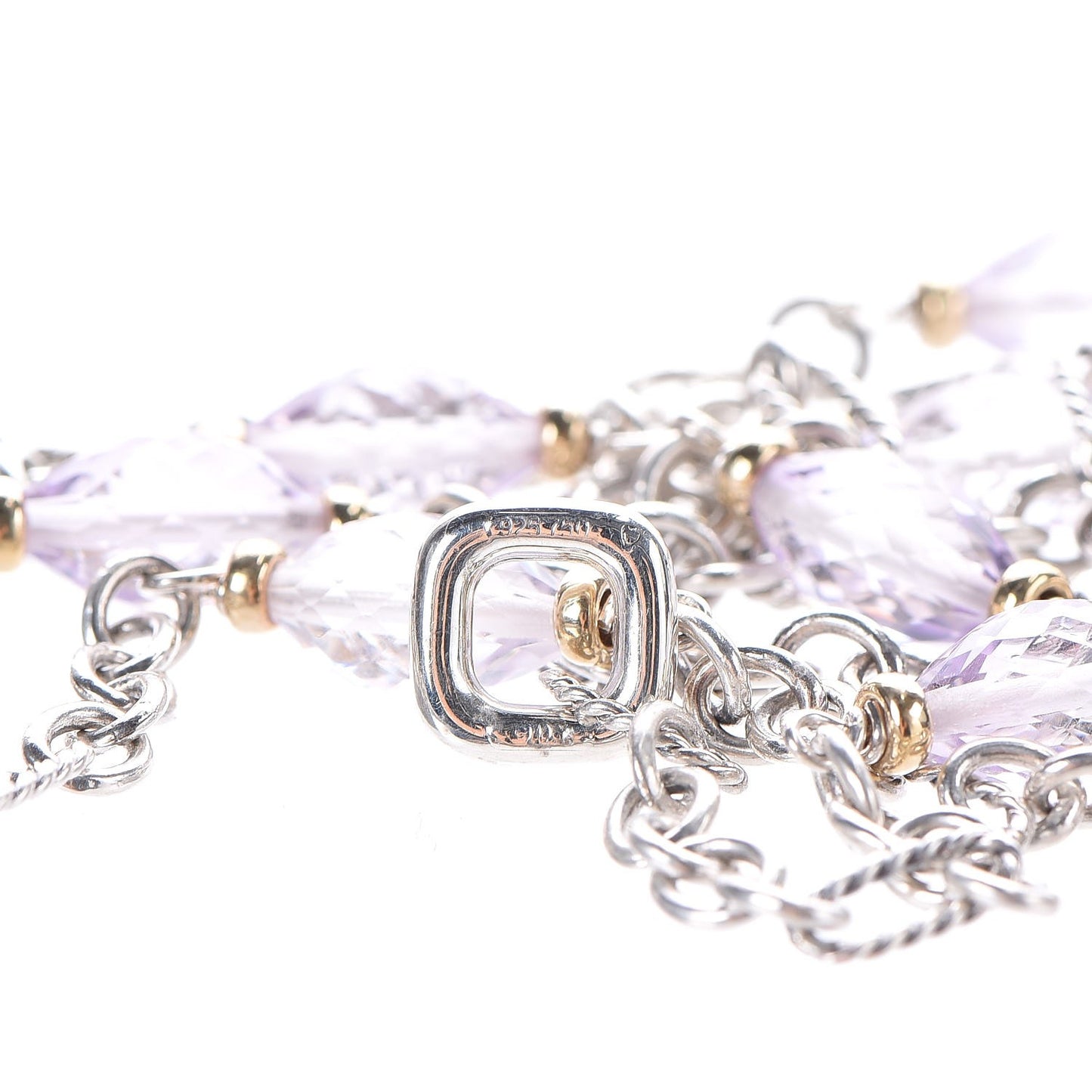 18K Yellow Gold Sterling Silver Amethyst Figaro Chain Necklace