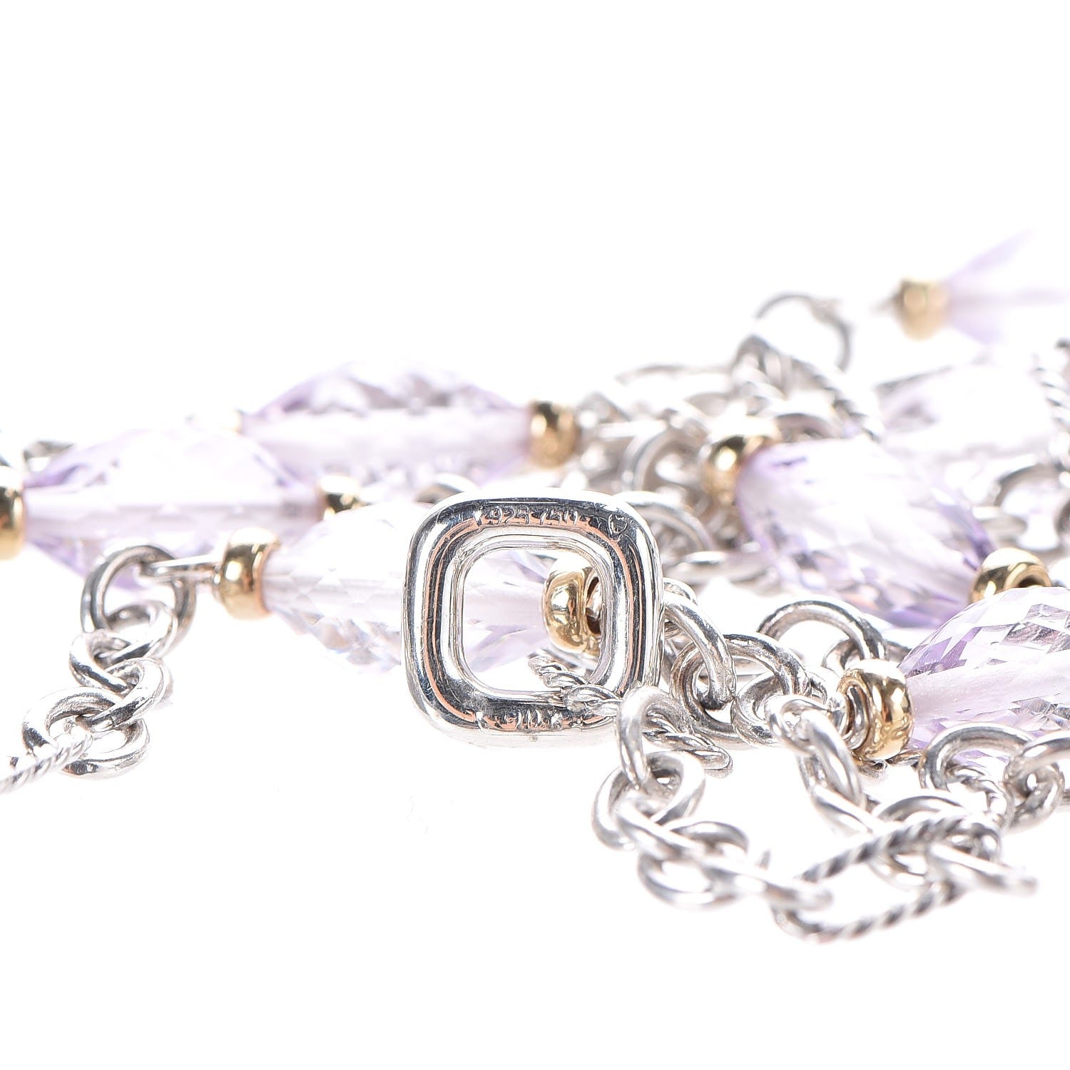 David Yurman 18K Yellow Gold Sterling Silver Amethyst Figaro Chain Necklace 6 of 6