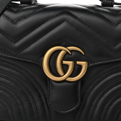 Gucci Calfskin Matelasse Mini GG Marmont Top Handle Shoulder Bag Black 7 of 9