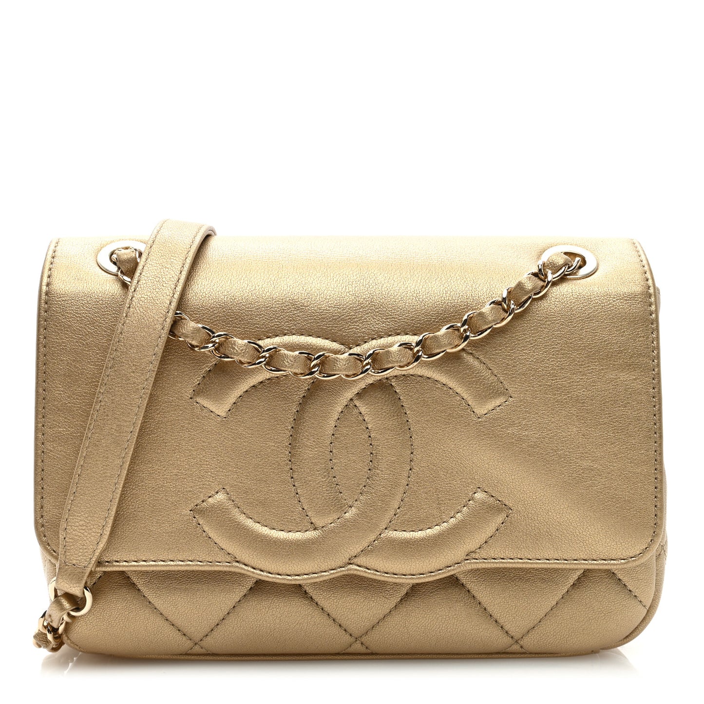 Metallic Lambskin Quilted Timeless CC Flap Gold