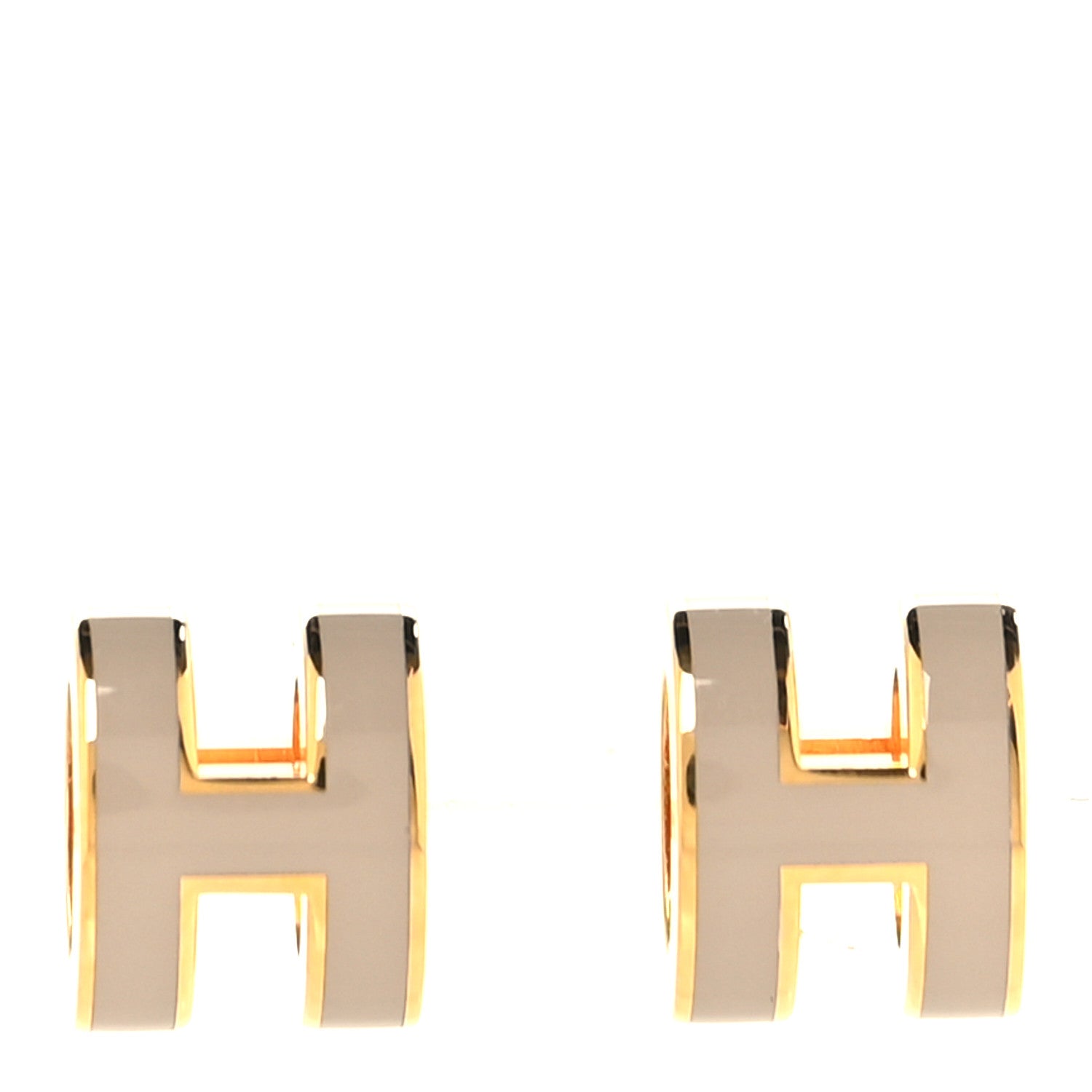 Hermes Gold Lacquered Mini Pop H Earrings Marron Glace 1853382