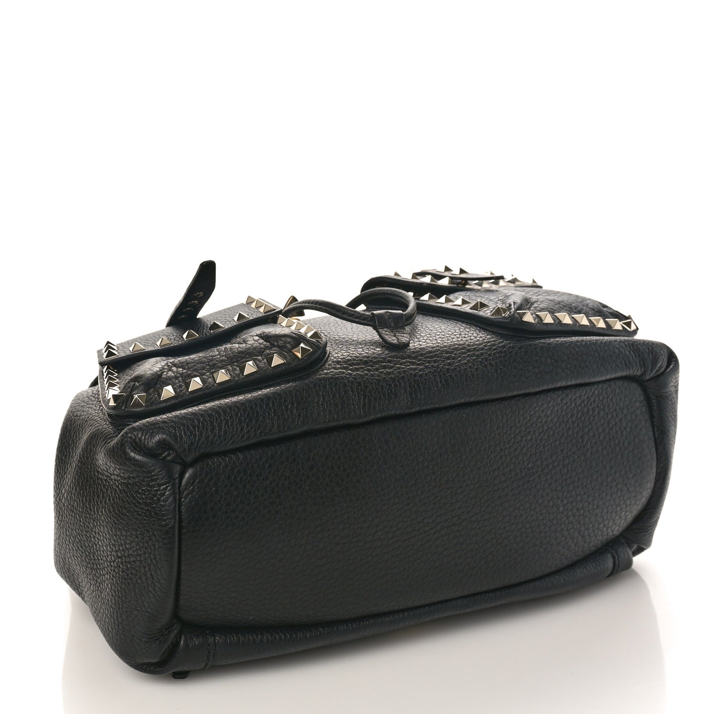 Pebbled Calfskin Rockstud Double Pocket Backpack Black