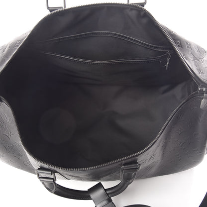 Louis Vuitton Calfskin Shadow Monogram Keepall Bandouliere 50 Black 5 of 10