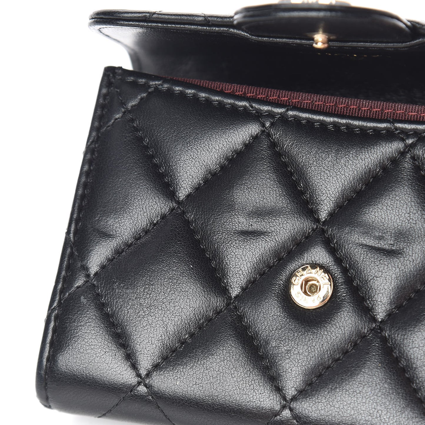 Lambskin Quilted Flap Card Holder Wallet Black