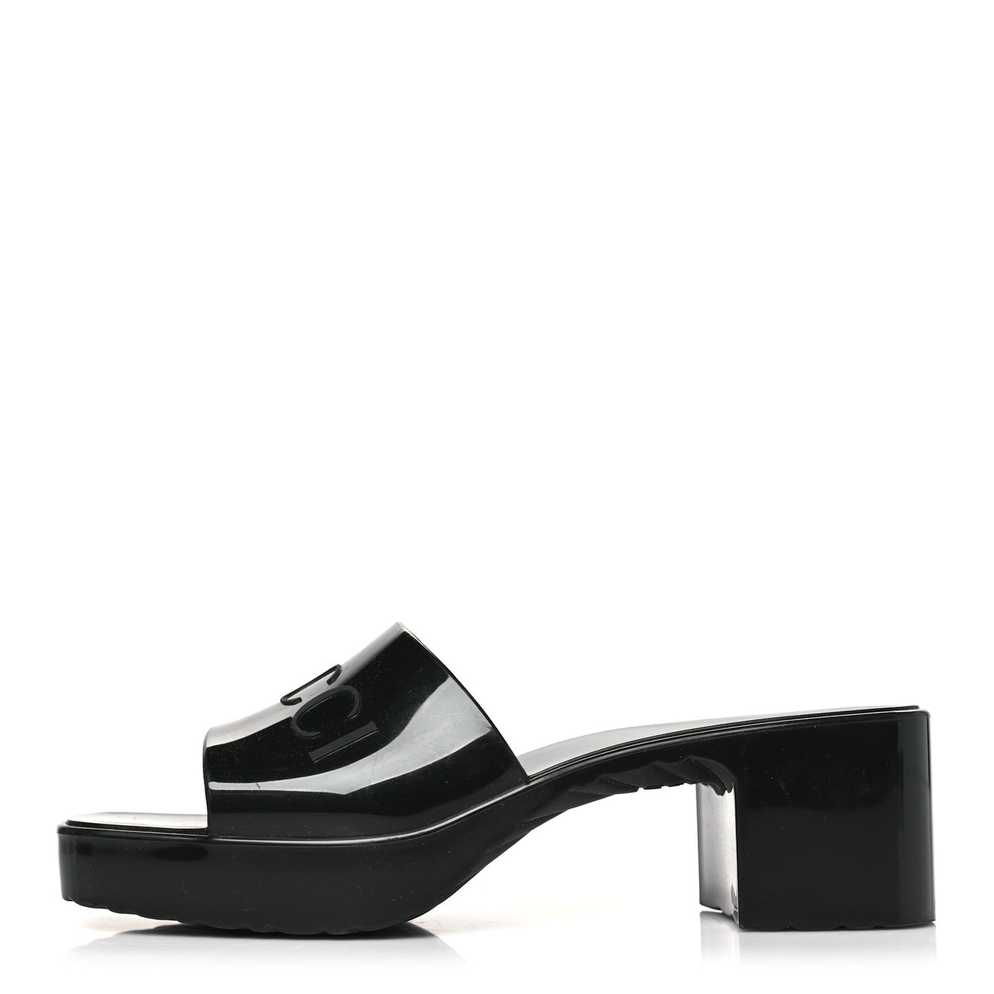 Rubber Gucci Logo Womens Platform 20/60mm Slide Sandals 36 Black