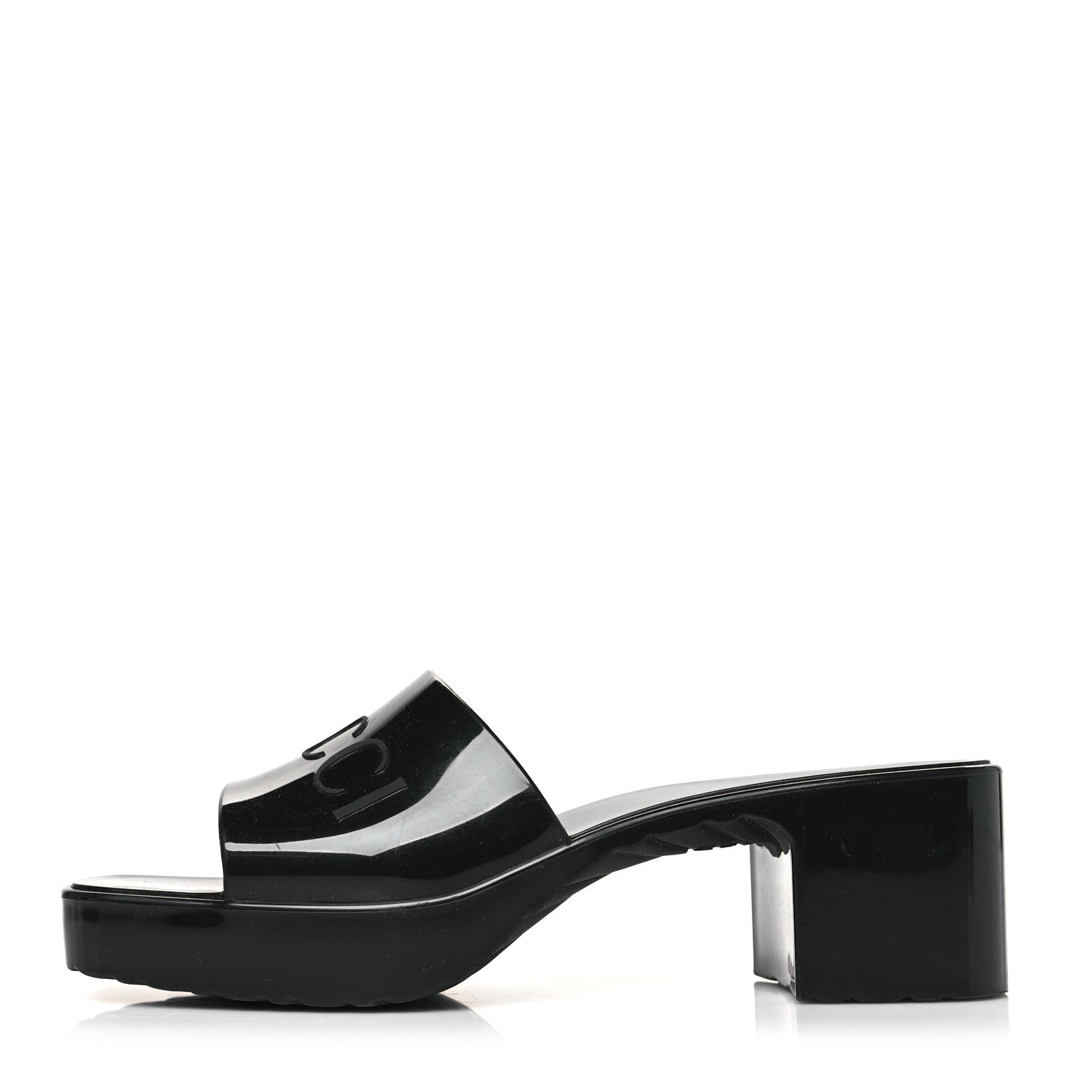 Gucci Rubber Gucci Logo Womens Platform 20/60mm Slide Sandals 36 Black 1 of 10