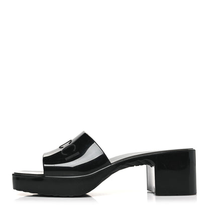 Gucci Rubber Gucci Logo Womens Platform 20/60mm Slide Sandals 36 Black 1 of 10