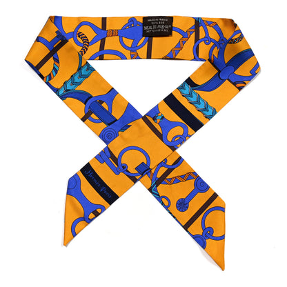 Hermes Silk Panoplie Equestre Twilly Curry Bleu Brun 1 of 4