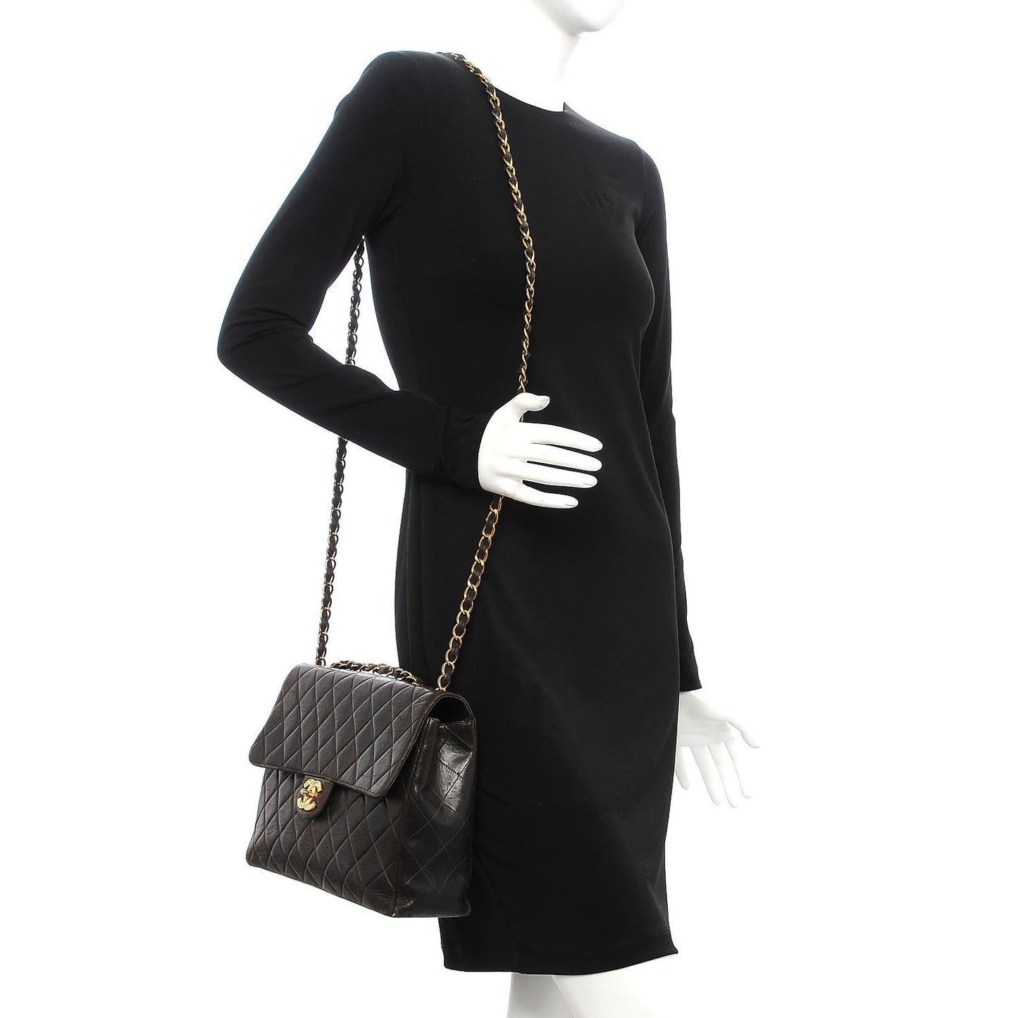 Lambskin Quilted Jumbo Single Flap Brown