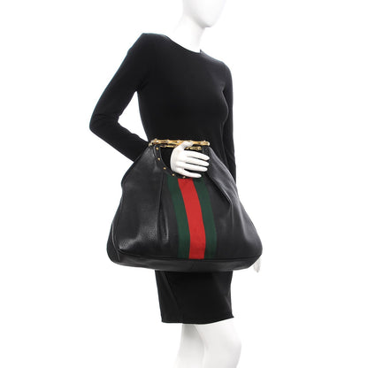Gucci Calfskin Web Metal Bamboo Tote Black 2 of 9