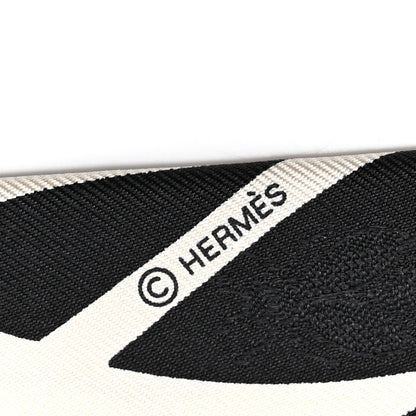 Hermes Silk Calfskin Bouquet Final Fringed Twilly Creme Black 4 of 5