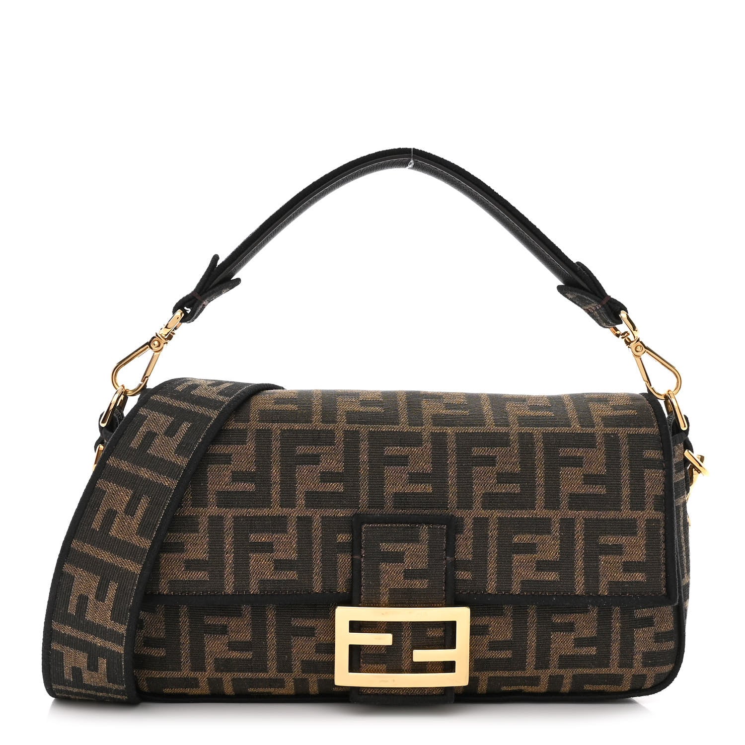 Fendi Fabric Jacquard FF 1974 Medium Baguette Tobacco Moro Black 1 of 11