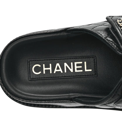 Chanel Lambskin Quilted Velcro Dad Chain CC Slide Sandals 35 Black 7 of 9