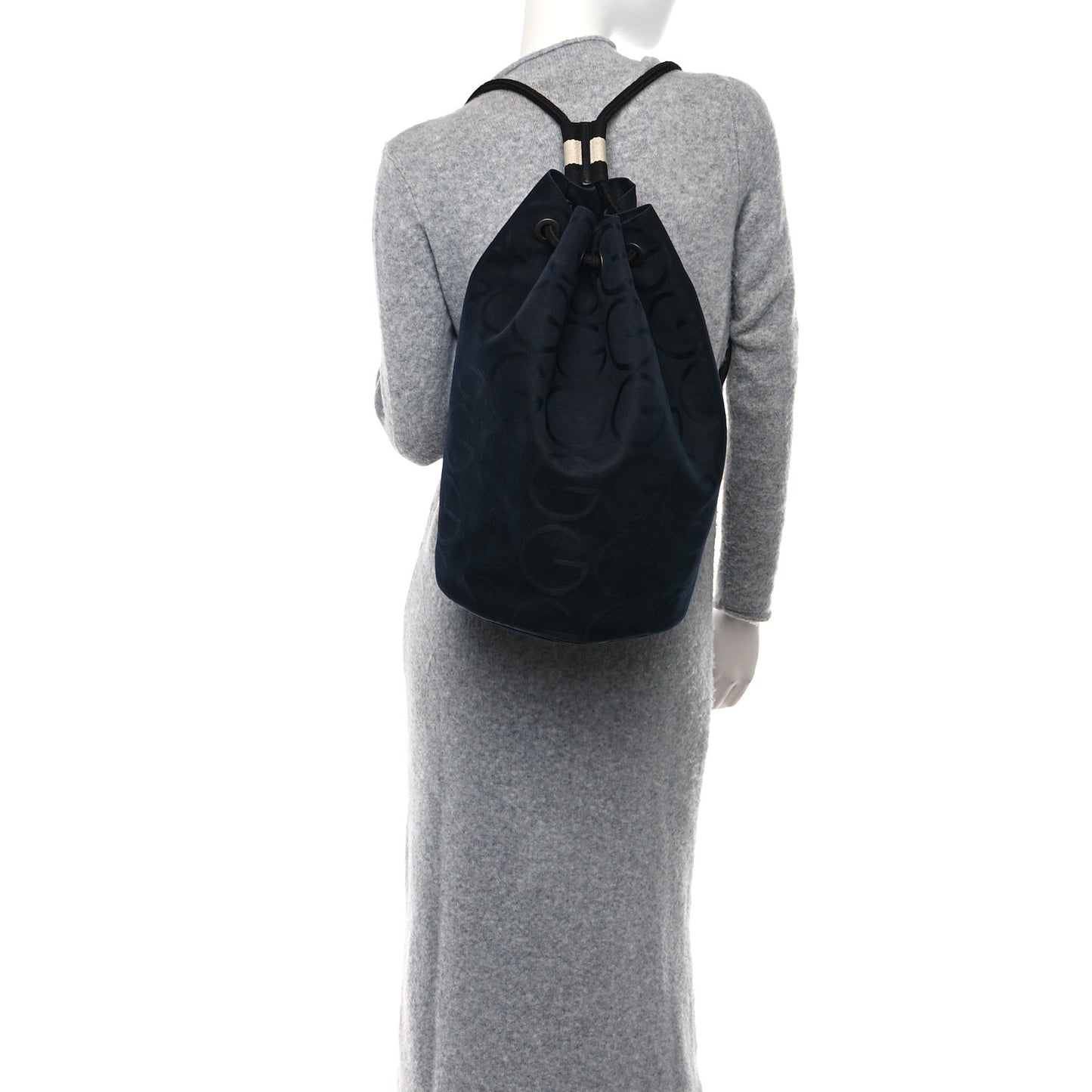 Nylon G Drawstring Sling Backpack Navy Blue