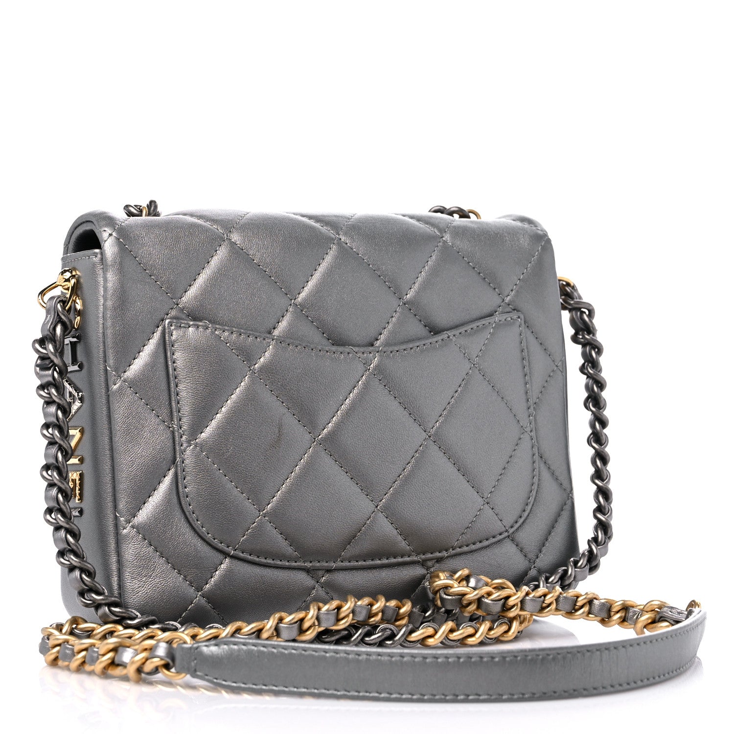 Chanel Metallic Lambskin Quilted Small Side Note Flap Grey 3 of 11