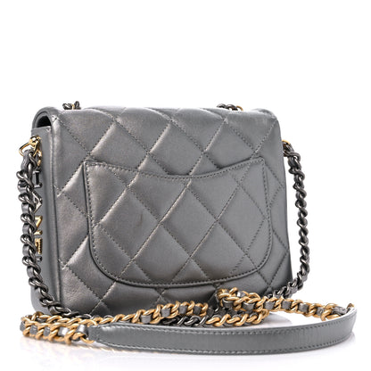 Chanel Metallic Lambskin Quilted Small Side Note Flap Grey 3 of 11