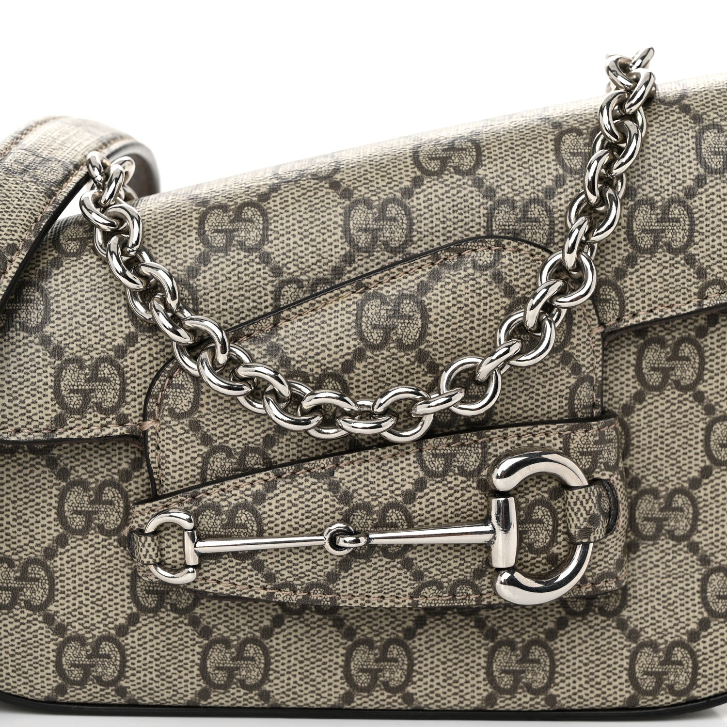 Gucci GG Supreme Monogram Mini Horsebit 1955 Asymmetric Shoulder Bag Beige Ebony 8 of 10