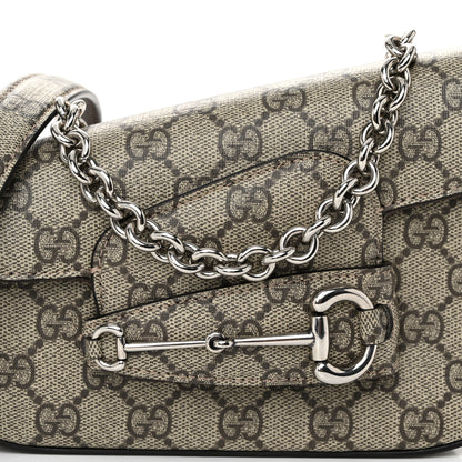 Gucci GG Supreme Monogram Mini Horsebit 1955 Asymmetric Shoulder Bag Beige Ebony 8 of 10