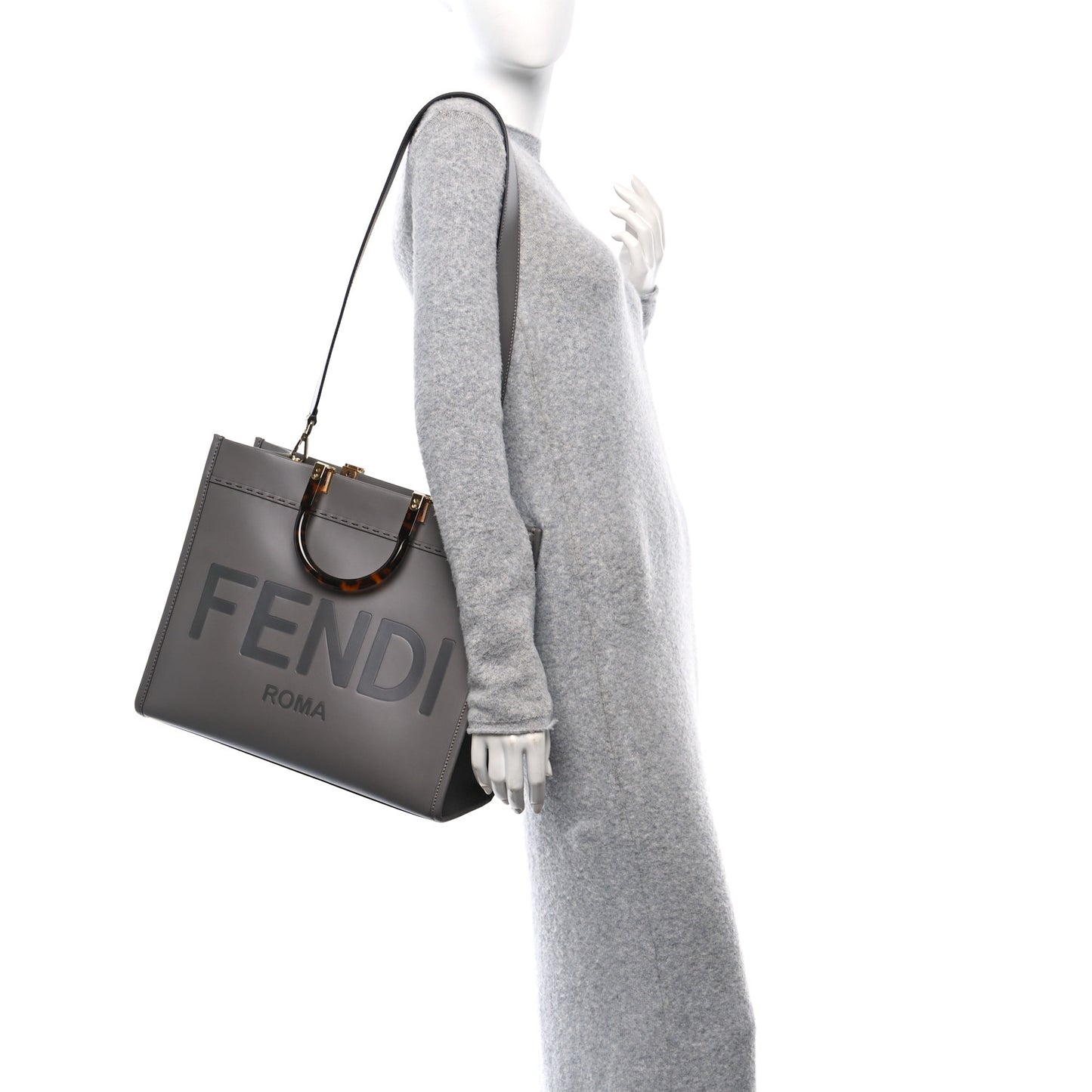 Vitello King Plexiglass Logo Embossed Medium Fendi Sunshine Shopper Tote Moon