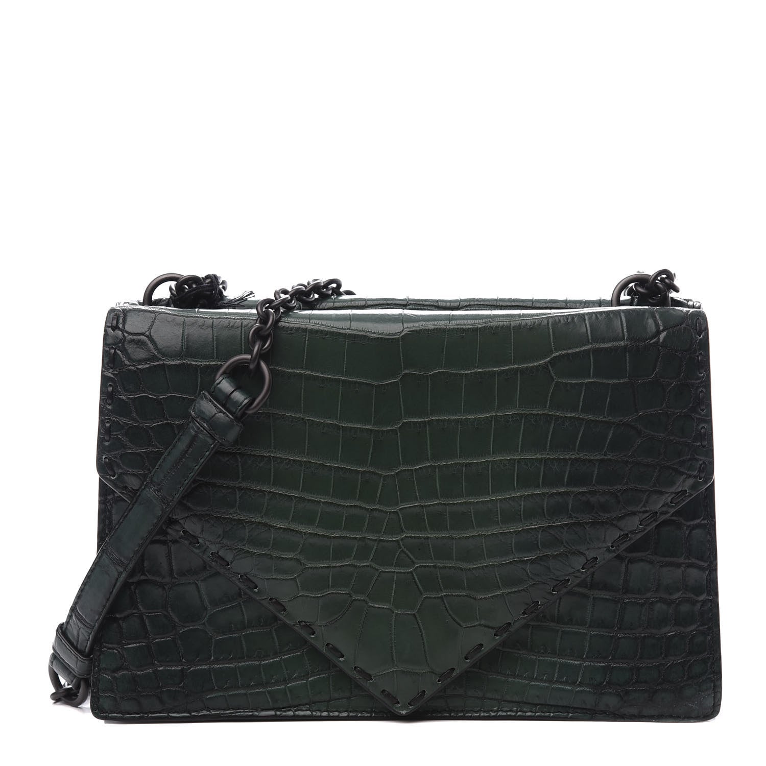Bottega Veneta Crocodile Piano Shoulder Bag Dark Green 1 of 10