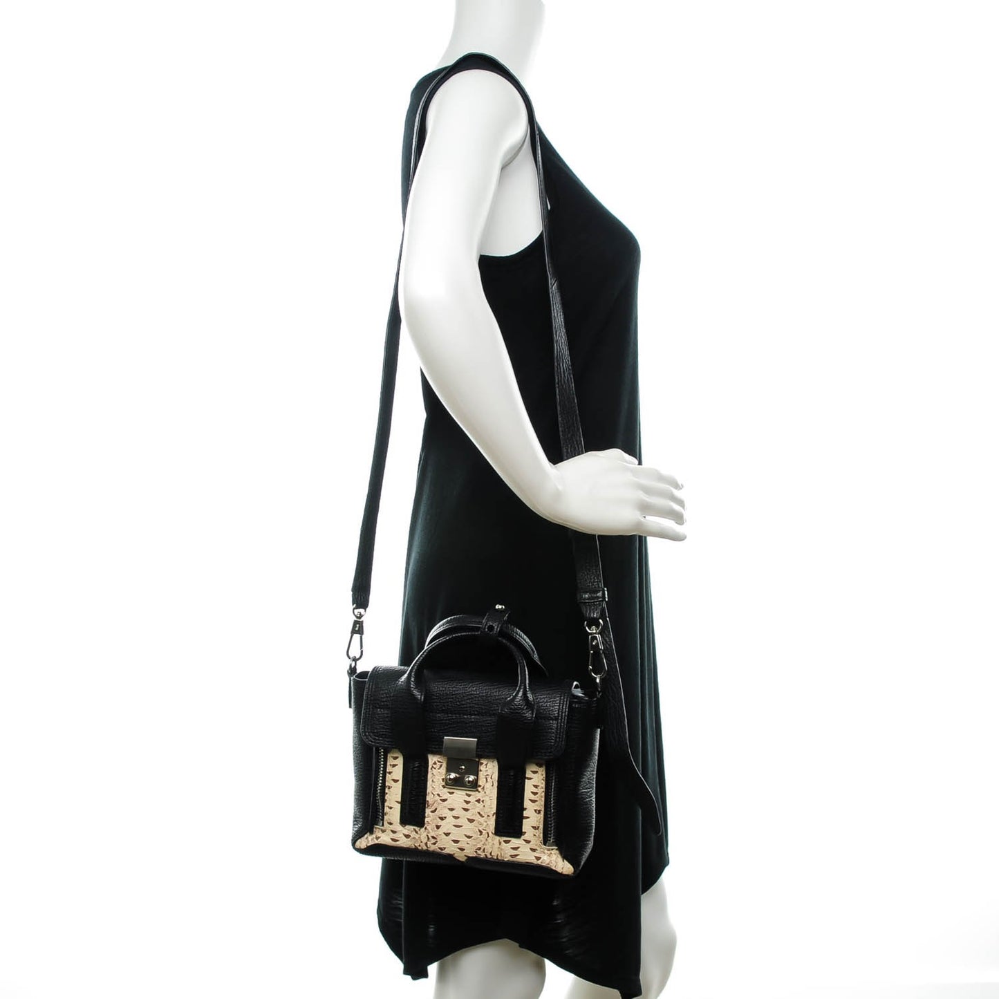 3.1 Textured Calfskin Elaphe Snakeskin Mini Pashli Satchel Natural Black