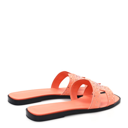 Hermes Suede Goatskin Rhinestone Oran Sandals 39.5 Orange Joey 4 of 9
