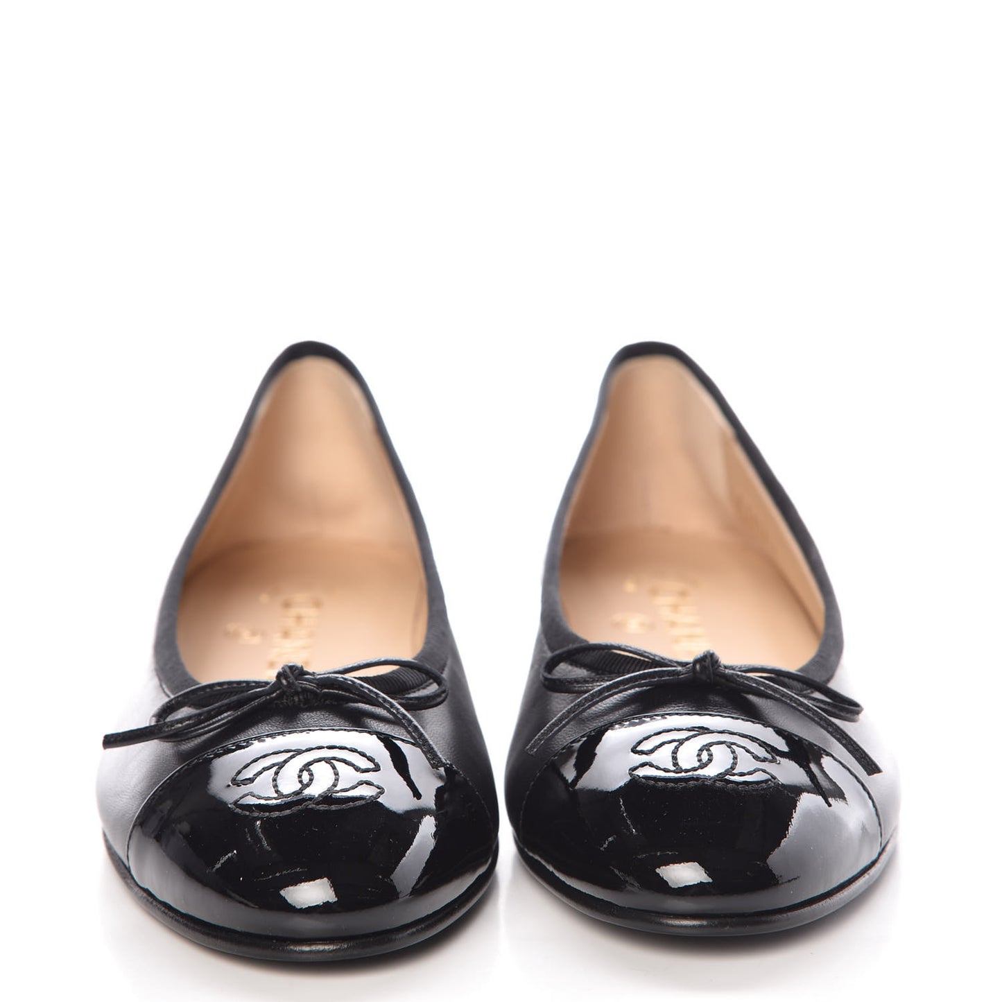 Lambskin Patent Cap Toe Ballerina Flats 37.5 Black