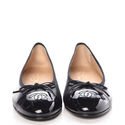 Chanel Lambskin Patent Cap Toe Ballerina Flats 37.5 Black 2 of 9