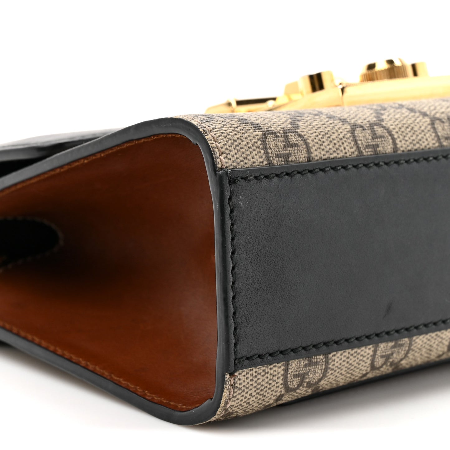 GG Supreme Monogram Calfskin Small Padlock Shoulder Bag Beige Black Cuir
