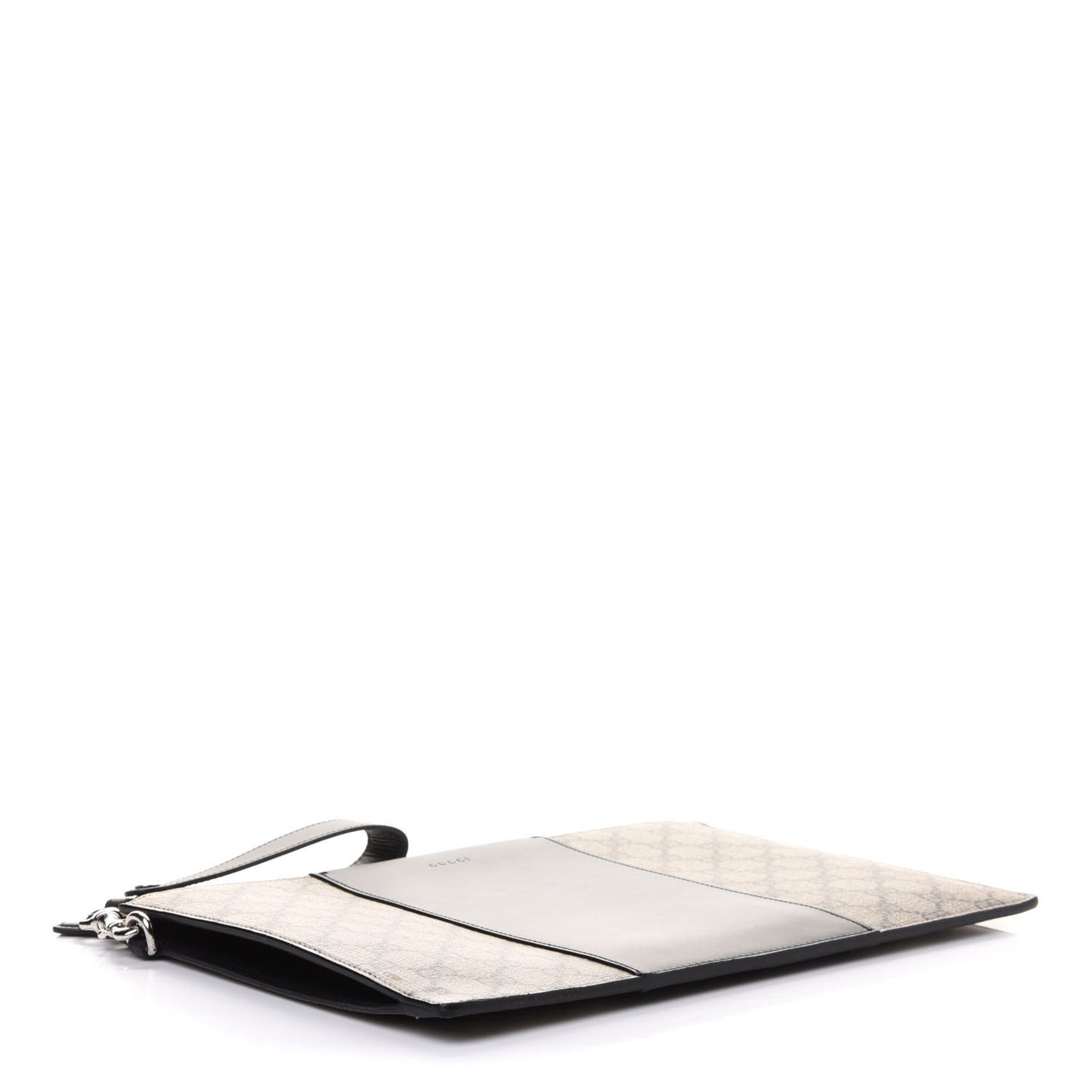 GG Supreme Monogram Zip Wristlet Pouch Beige Black