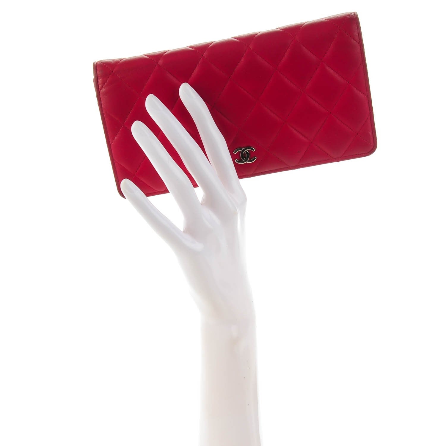 Chanel Lambskin Quilted Yen Wallet Red 2 of 13