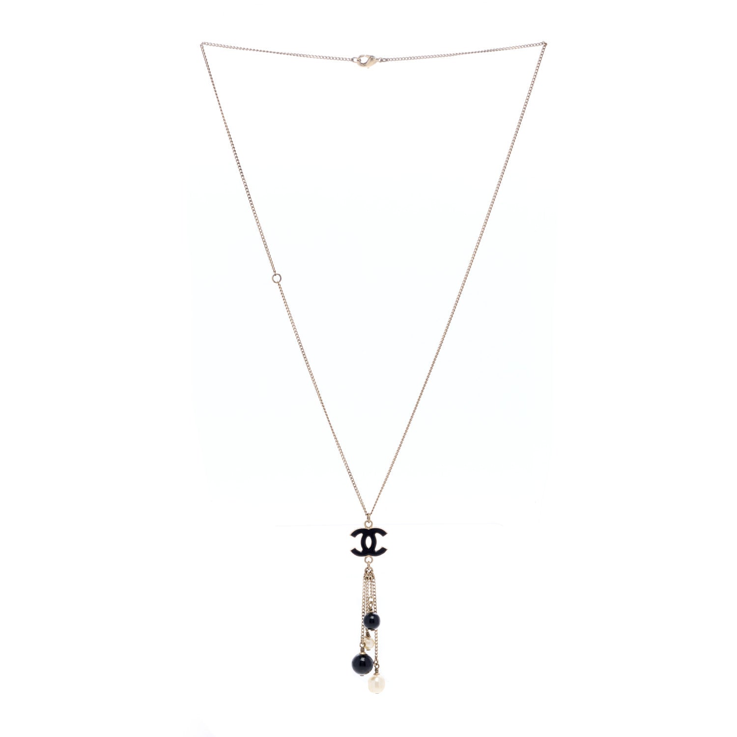 Chanel Enamel Bead Pearl CC Drop Necklace Black Gold 2 of 3
