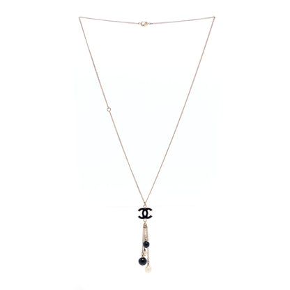 Chanel Enamel Bead Pearl CC Drop Necklace Black Gold 2 of 3