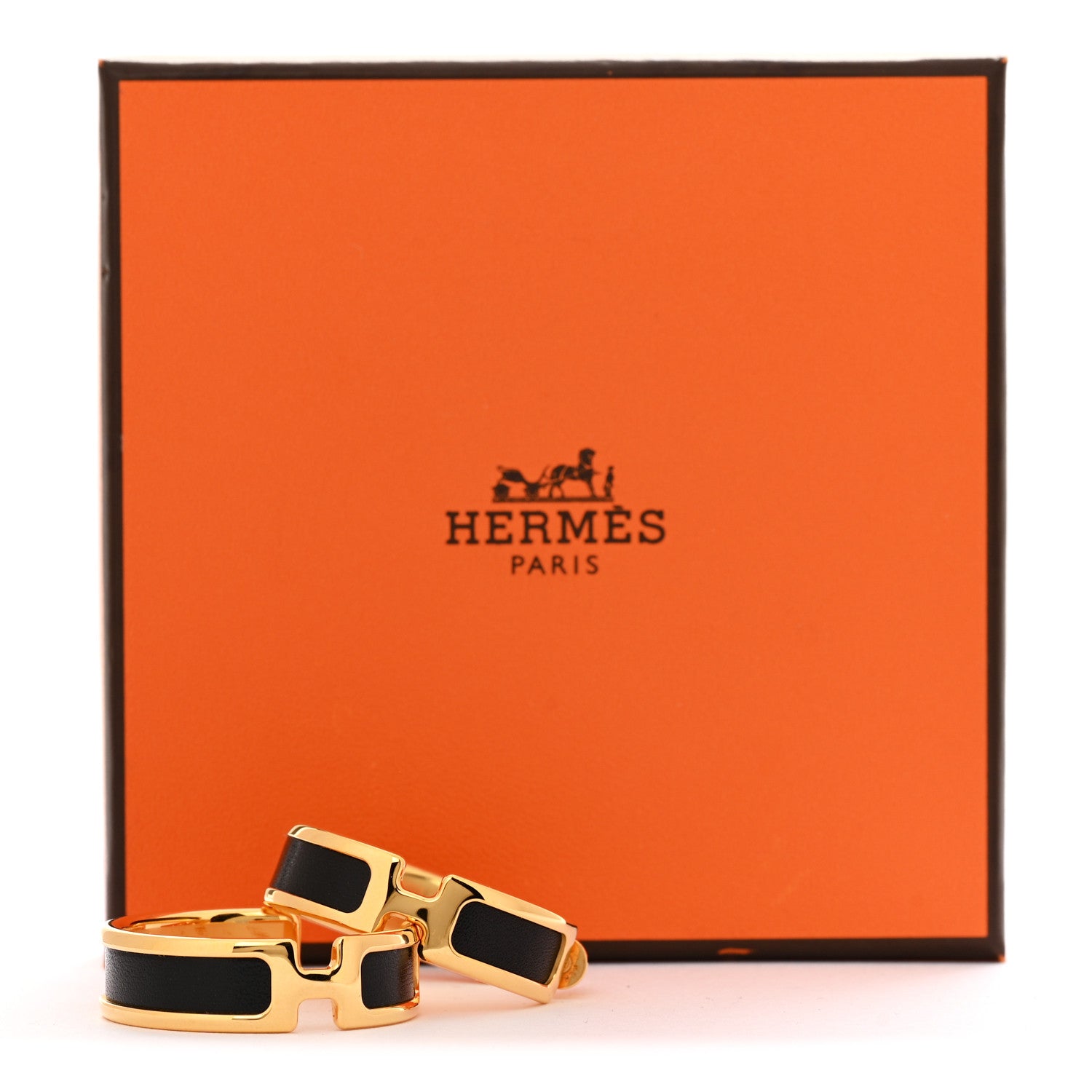 Hermes Box Calfskin Olympe Hoop Earrings Black 5 of 5