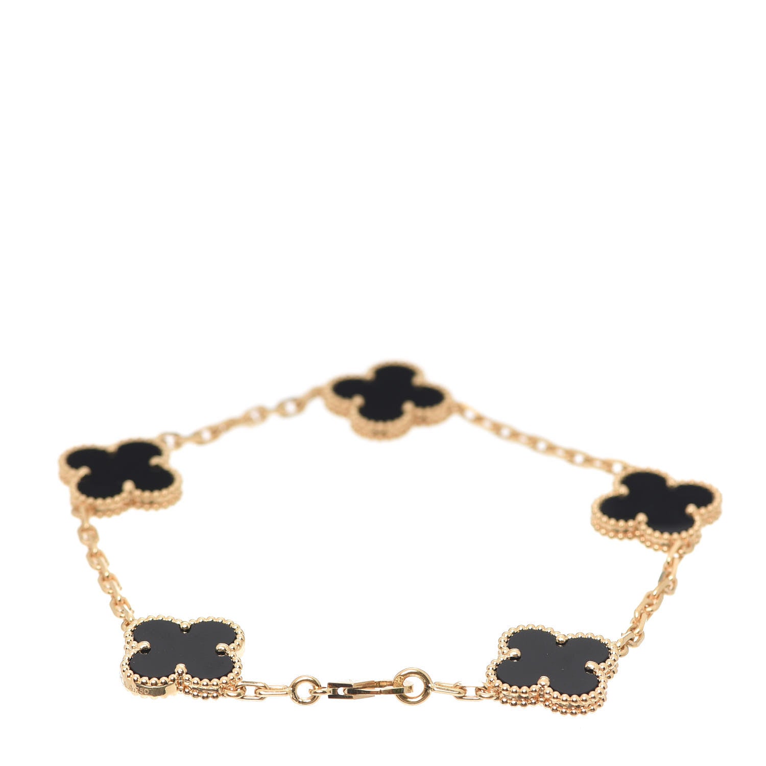 Van Cleef & Arpels 18K Yellow Gold Black Onyx 5 Motifs Vintage Alhambra Bracelet 3 of 7