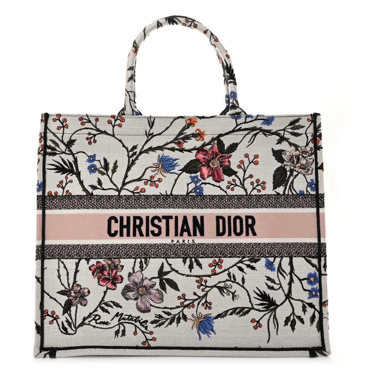 Christian Dior Canvas Embroidered Large Rosa Mutabilis Book Tote White Multicolor 1 of 9