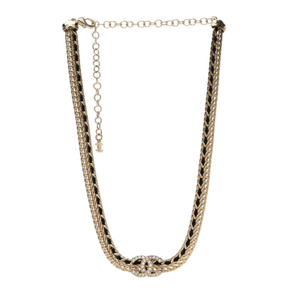 Chanel Metal Lambskin Crystal Chain CC Necklace Black Gold 3 of 4