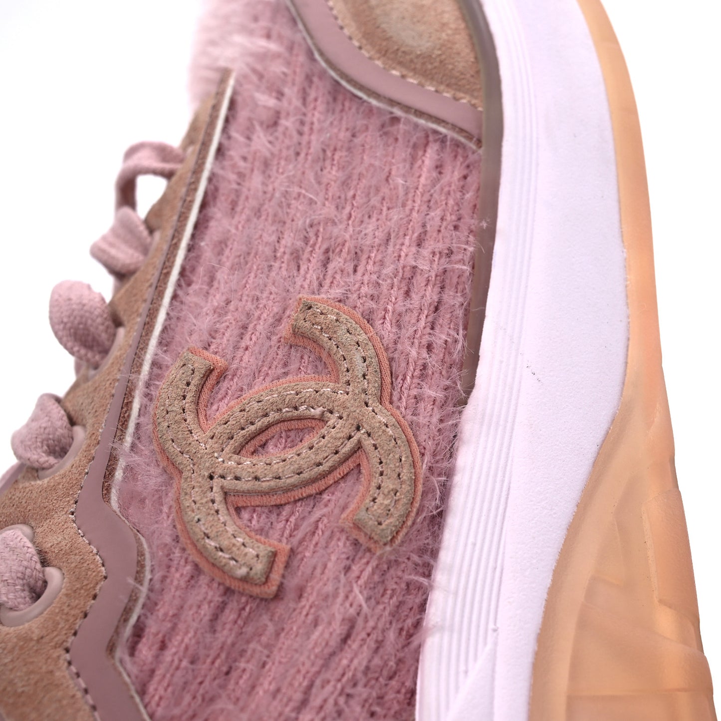Suede Calfskin Stretch Fabric CC Sneakers 36.5 Pink
