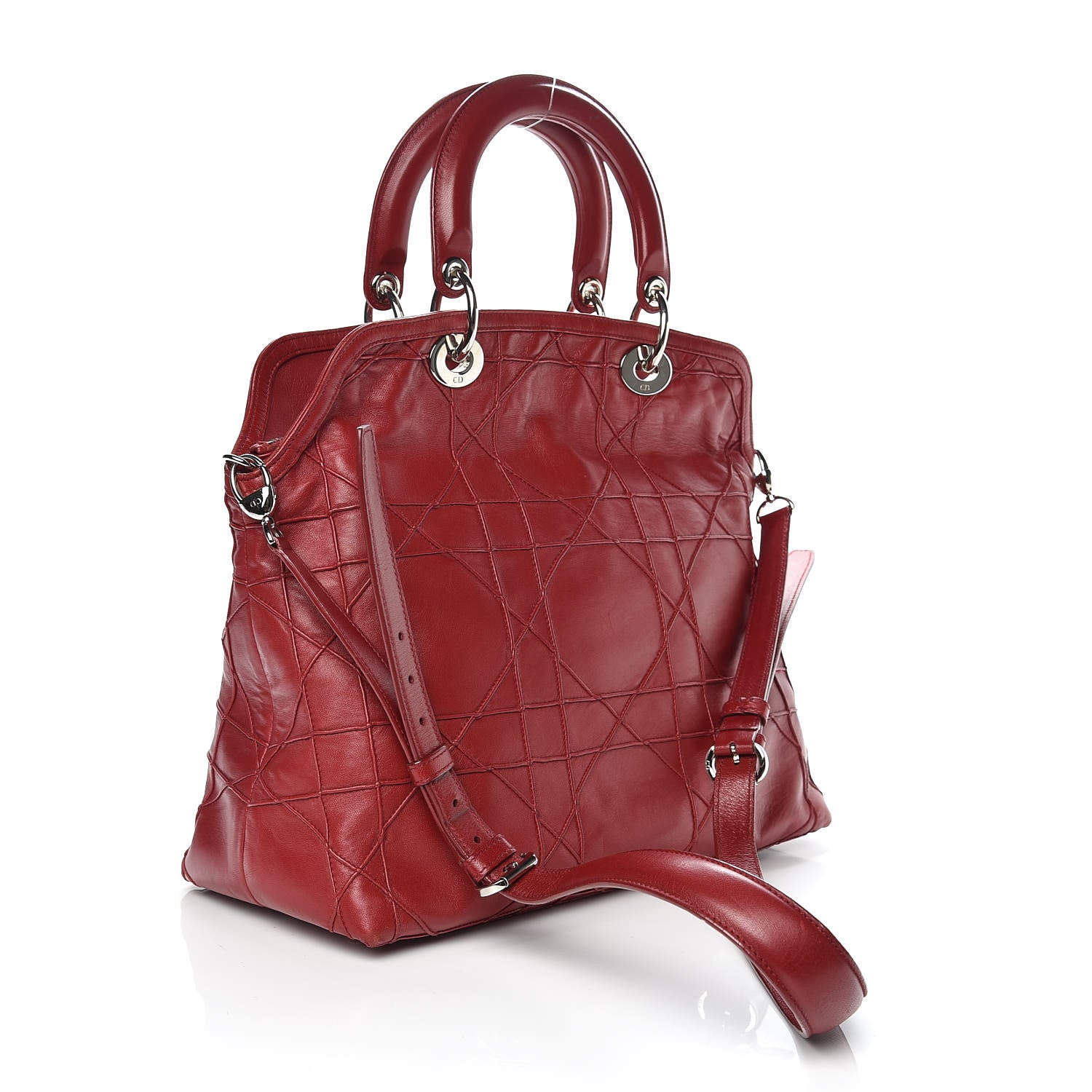 Christian Dior Lambskin Cannage Medium Granville Tote Red 3 of 19