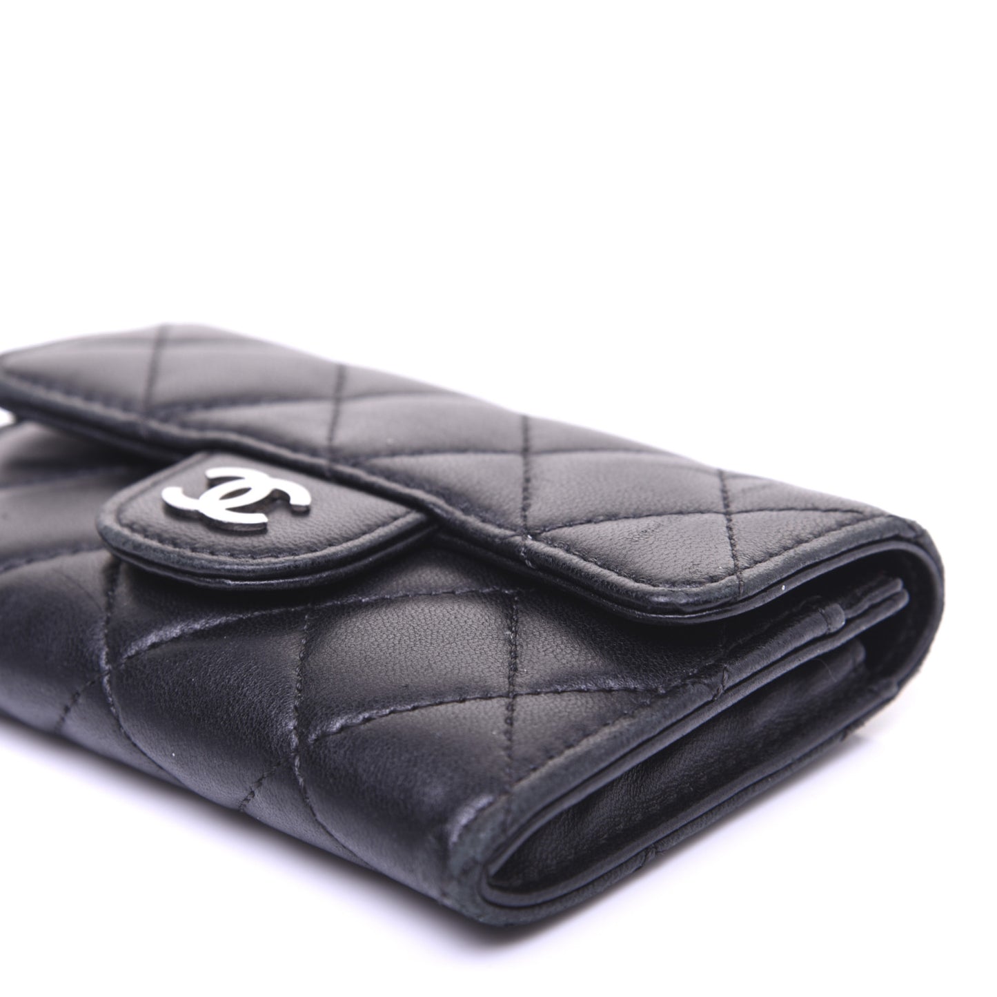 Lambskin Quilted Flap Card Holder Black