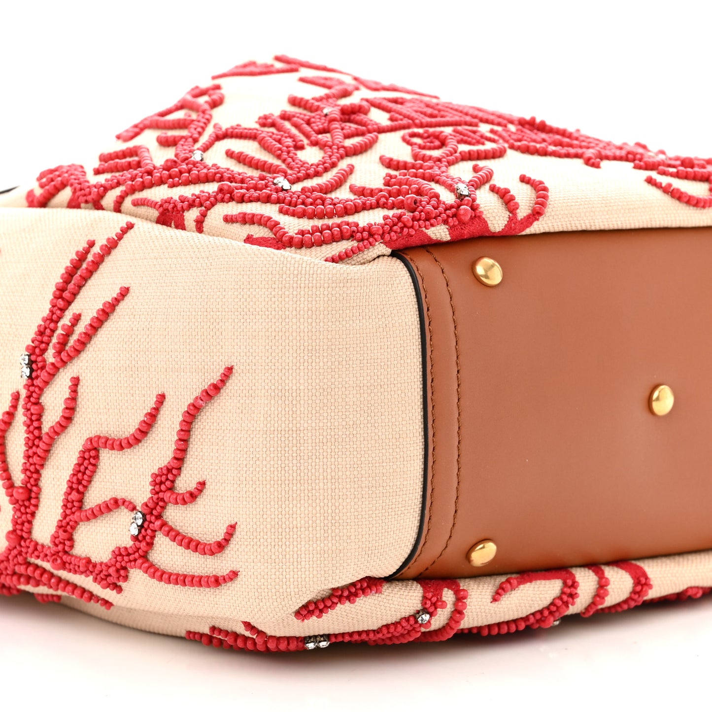 Canvas Beaded Atelier Print Tote Bag Naturale Red